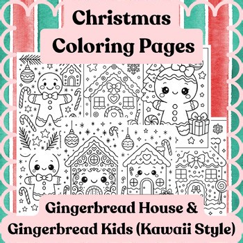 Christmas Coloring Pages – Gingerbread House & Gingerbread Kids (Kawaii Style)