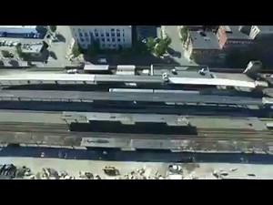 Exterior drone flyover at Union Station in Springfield, Massachusetts