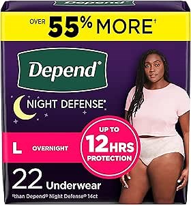 Depend Night Defense Adult Diapers, Incontinence & Postpartum Bladder Leak Underwear for Women, Disposable, Overnight, Large, Blush, 22 Count, Packaging May Vary