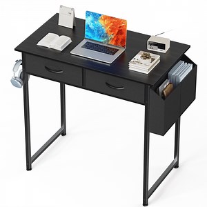 CONCETTA 32 inch Small Desk with Fabric Drawers for Adult, Vanity Desk with Storage for Bedroom, Black