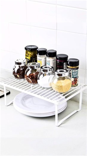 Tiny Kitchen? Try Amazon Basics Stackable Organizer Shelves! 🏡 #KitchenHacks