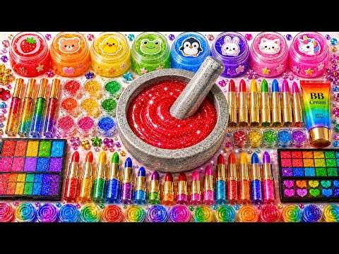 Satisfying Slime ASMR🌈 DIY How To Make Crunchy Red Slime Mixing Makeup Lipstick Glitter Eyeshadow 46