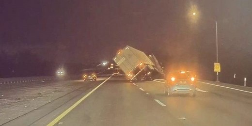 Watch: Drivers dodge toppling semi-truck on California interstate during 60-mph winds from atmospheric river