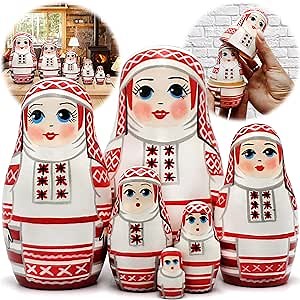 AEVVV Russian Nesting Dolls Set of 6 pcs - Belorussian Matryoshka Doll - Russian Doll in Malorita Slavic Clothing - Baboushka Nesting Dolls - Belarus Gifts