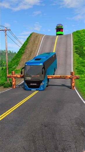 Colorful Long City Buses vs Log Trap - BeamNG.drive #shorts #beamngdrive #beamng #bus