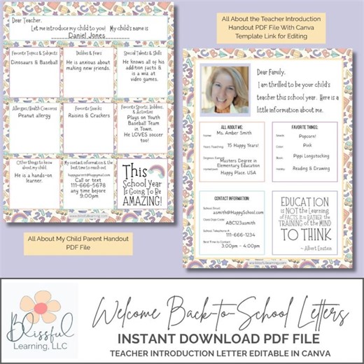 Editable Teacher Introduction Letter & Child Info Handout (canva Template) (PDF Download) - Etsy