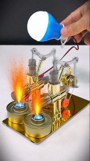 Build 2-Cylinder Stirling Engine Generator Model With Bulb #enginemodelkit #stirlingengine #diy #fyp