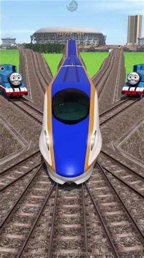 2 Thomas trains travel along the railway tracks #railtrack #railcrossing