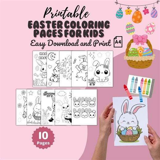 Printable Easter Coloring Pages for Kids, Cute Bunny & Egg Coloring Sheets, A4 PDF Instant Download, Easy Holiday Activity, Easter Bundle - Etsy