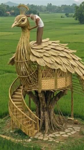 Building a Peacock-Shaped Bamboo House | Handmade Timelapse Construction