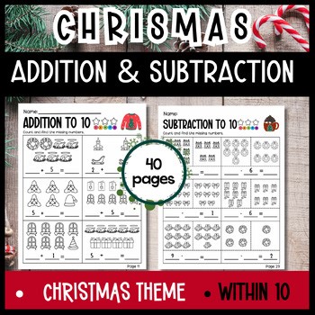 Christmas Math - Addition & Subtraction with Fun Pictures | Up to 10