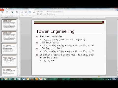 Tower Engineering Example (Binary Linear Programming)