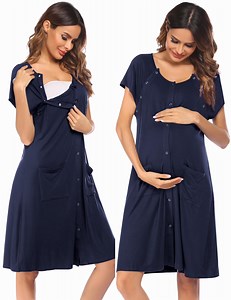 Avidlove 3 in 1 Nursing Nightgown Button Down Maternity Dress Labor/Delivery Breastfeeding Birthing Gown with Pocket