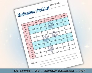Pet Medication Checklist, Monthly Medication Tracker, Pet Medication Log, Medication Schedule for Dogs, Cats, & Other Pets –instant Download - Etsy