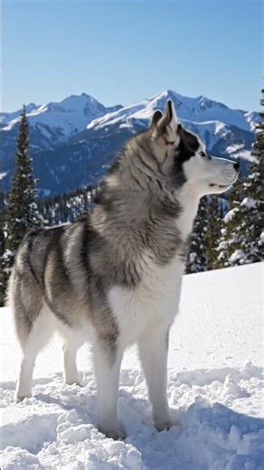 Husky Standing Tall on Snowy Mountain 🐺❄️