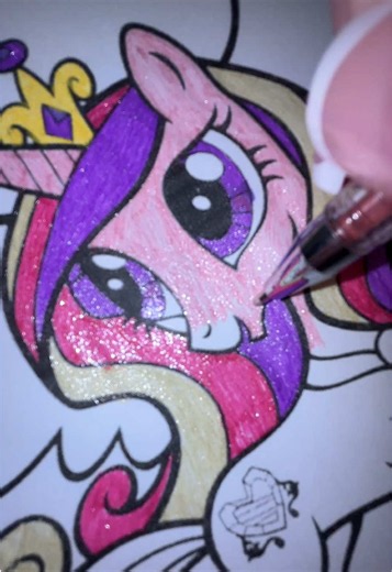 Princess Cadance coloring with glitter pens - Part 3