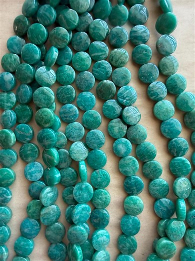 Russian Amazonite 14mm Smooth Coin and Thickness 6mm Beads 15.5" Strand Genuine Green Amazonite From Russia for Jewelry Making