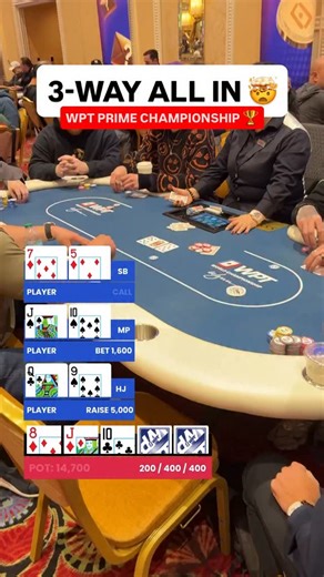 FLOPPED STRAIGHT vs TWO PAIR vs FLUSH DRAW early on Day 1C of the $1,100 WPT Prime Championship at @wynnlasvegas 😱 #wpt #poker #casino | World Poker Tour (WPT)