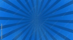 Blue Comic Background Animation With Dot. Vintage Retro Style Comic Speed Radial Line Loop Animation Background Uses For Books, Videos, And Other.