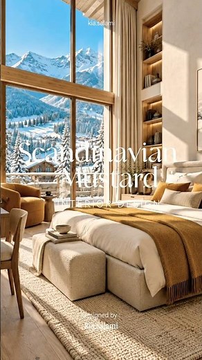 Luxury Scandinavian Alpine Chalet Design, Mustard Interior with Snowy Swiss Mountain Views