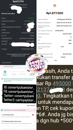 convert pulsa dan gestun paylater on Instagram: "Update bbrp testi bukti transaksi kemarin yaaak... Convert /CV pulsa all operator 🩷XL AXIS THREE TRI TSEL TELKOMSEL ISAT INDOSAT SMARTFREN BYU🩷 / Gestun all paylater ➜ KARTU KREDIT / CC ➜ briceria ➜ Yup paylater ➜ Gopaylater ➜ spaylater ➜ Ak*laku ➜ Kr*divo ➜ ind*dana ➜ Traveloka ➜ Tikom ➜ Lazadapaylater ➜ Bliblipaylater ➜ Shopeepaylater ➜ Tiktokpaylater ➜ ovopaylater ➜ atome JUALAN PAKET DATA TELKOMSEL HARGA MURAH DIJAMIN 🔥"
