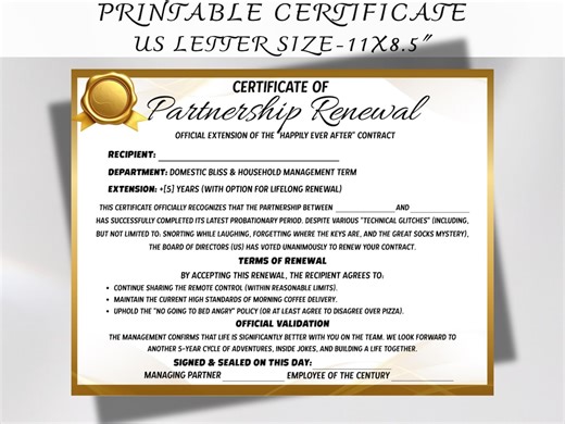 Funny Partnership Renewal Certificate, Anniversary Gift for Boyfriend, Valentine's Day Gift for Girlfriend, Couple Rules, Instant PDF - Etsy UK