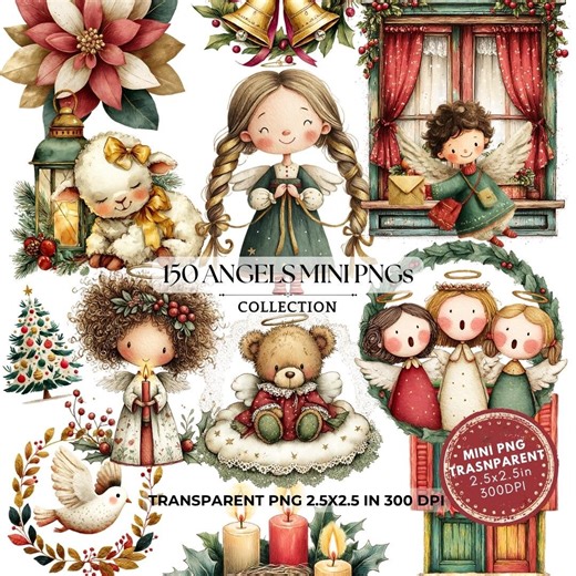 Angels PNG Clipart: Christmas Angel Watercolor Clip Art (digital Download, 2.5x2.5 In) - Etsy