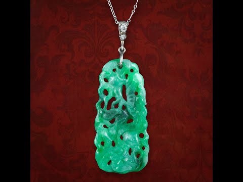 Antique Victorian Jade Diamond Pendant Necklace Platinum Chain