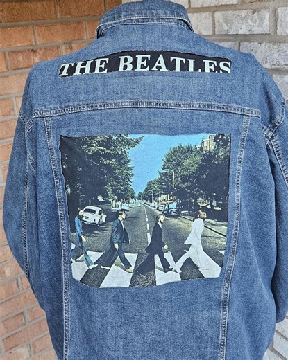 The Beatles Abbey Road Album Cover Art Graphic Tee Upcycled Denim Jacket - 3XL - Etsy