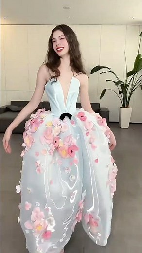 🌸 Elegant Blue Floral Ball Gown | Unique Designer Dress Inspiration
