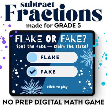5th Grade Winter Holiday Activities Subtracting Fraction Math Challenge