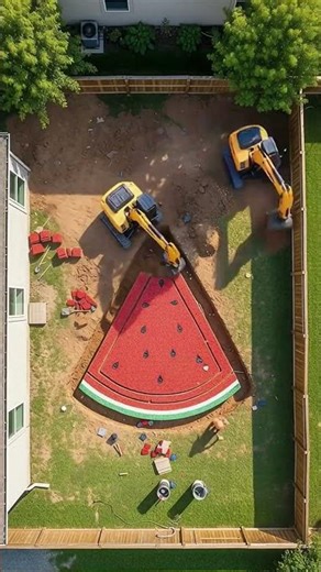Watermelon Slice Pool Build | Creative Backyard Transformation #WatermelonPool #Transformation