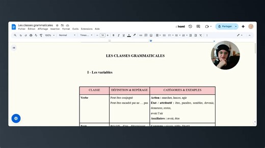 Les classes grammaticales