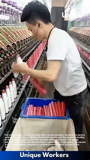Thread Spooling Machine in Operation: A Factory Worker's Day