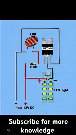 DIY Light Sensor Switch for 12V LED #Electronics#DIY#CircuitDiagram#LDR#MOSFET#AutomaticLight