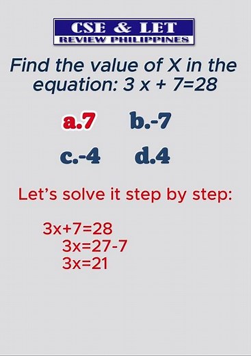 Let’s solve 3x + 7 = 27, Math is simple when you break it down #CSE2026 #Algebra #SolveForX