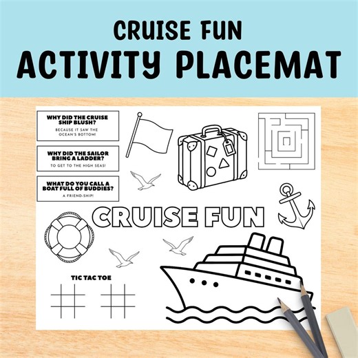 Cruise Ship Activity Placemats, Kids Travel Coloring Pages, Printable Educational Games, DIY Cruise Entertainment - Etsy