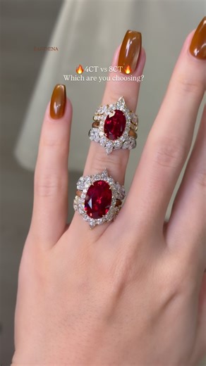 Holiday Sale ends soon ✨ Your moment is waiting. Featuring ❤️‍🔥The Gloria, 4CT Elongated Oval-Cut Ruby Halo Cathedral Ring ❤️‍🔥The Gloria, 8CT Elongated Oval-Cut Ruby Halo Cathedral Ring ❤️‍🔥The Isabella, Double-Row V-Shaped Diamond Band oval cut ruby ring // ruby halo engagement ring // ruby ring // cathedral engagement ring // statement engagement ring // luxury ruby ring // bold engagement ring // 4ct engagement ring // 8ct engagement ring // diamond halo ring // Beverly Hills jewelry // E