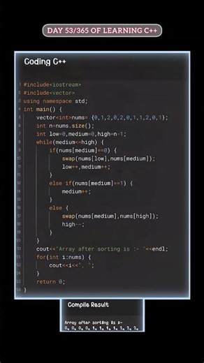 Sorting Array containing only o,1,2 in c++ #coding #coder #cpp