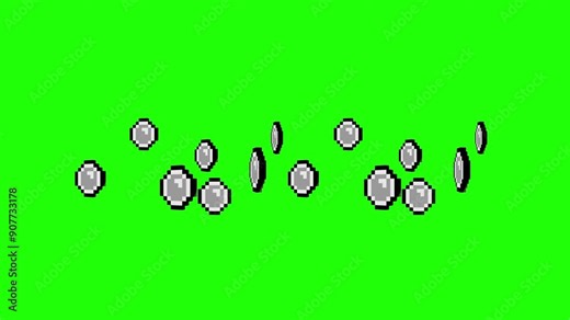 Retro 8-bit 3d silver coins spinning in the air green screen and overlay animation, Coins of retro 8-bit graphics movement rotating in place on chroma key