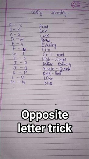 trick to learn opposite letter coding decoding #reasoning #reasoningtricks #ThinkPuss1