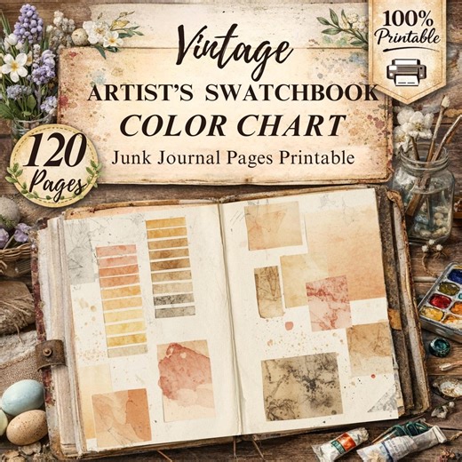 Vintage Junk Journal Pages Printable : Artist Sketchbook Watercolor Color Chart Page (PDF Download) - Etsy