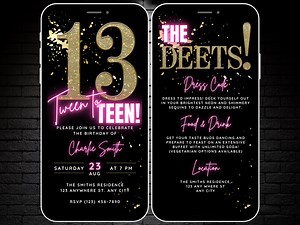Girls 13th Birthday Invitation Template, Digital Tween to Teen Birthday Video Invitation With Details Deets, 13 Year Old Bday Bash Invite - Etsy