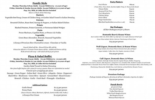 Mokena Banquet Menu - Fox's Pizza and Irish Pub