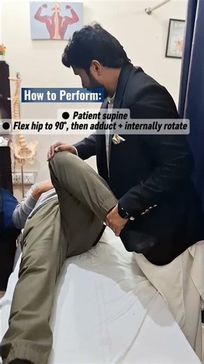 FADIR Test 🔍Pain with Flexion + Adduction + Internal Rotation?👉 Think Femoroacetabular Impingement