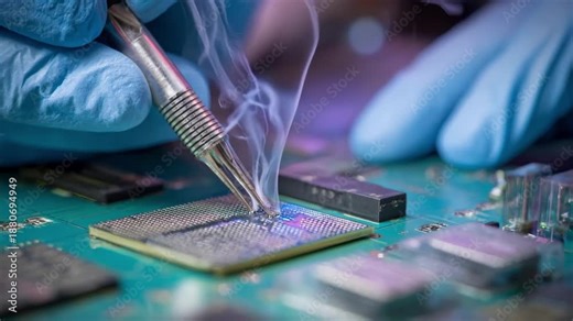 Specialist conducting delicate cleaning and testing on a corrupted SDRAM chip to restore data integrity in a controlled electronic repair setting.