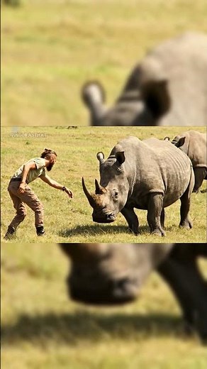 Brave man has a tense face-off with a rhino #Brave #shorts