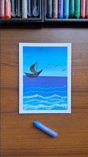 🌙 Moonlight Ocean Scenery Drawing | Easy Night Sea Art with Oil Pastels #art #drawing #oilpastel