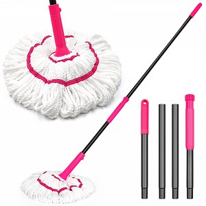 NEWE Self Wringing Twist Mop 55 inches Long Handle Rose Red