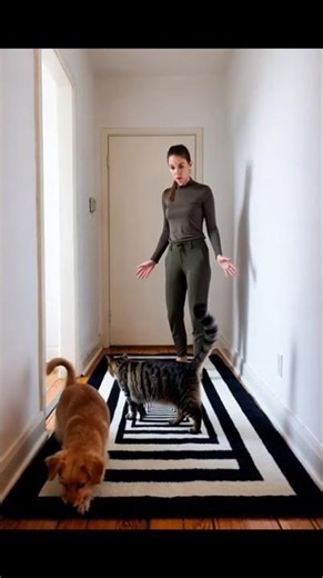 Optical Illusion Carpet Chaos! Dogs Panic, Cat Becomes a Hero 🐶😸